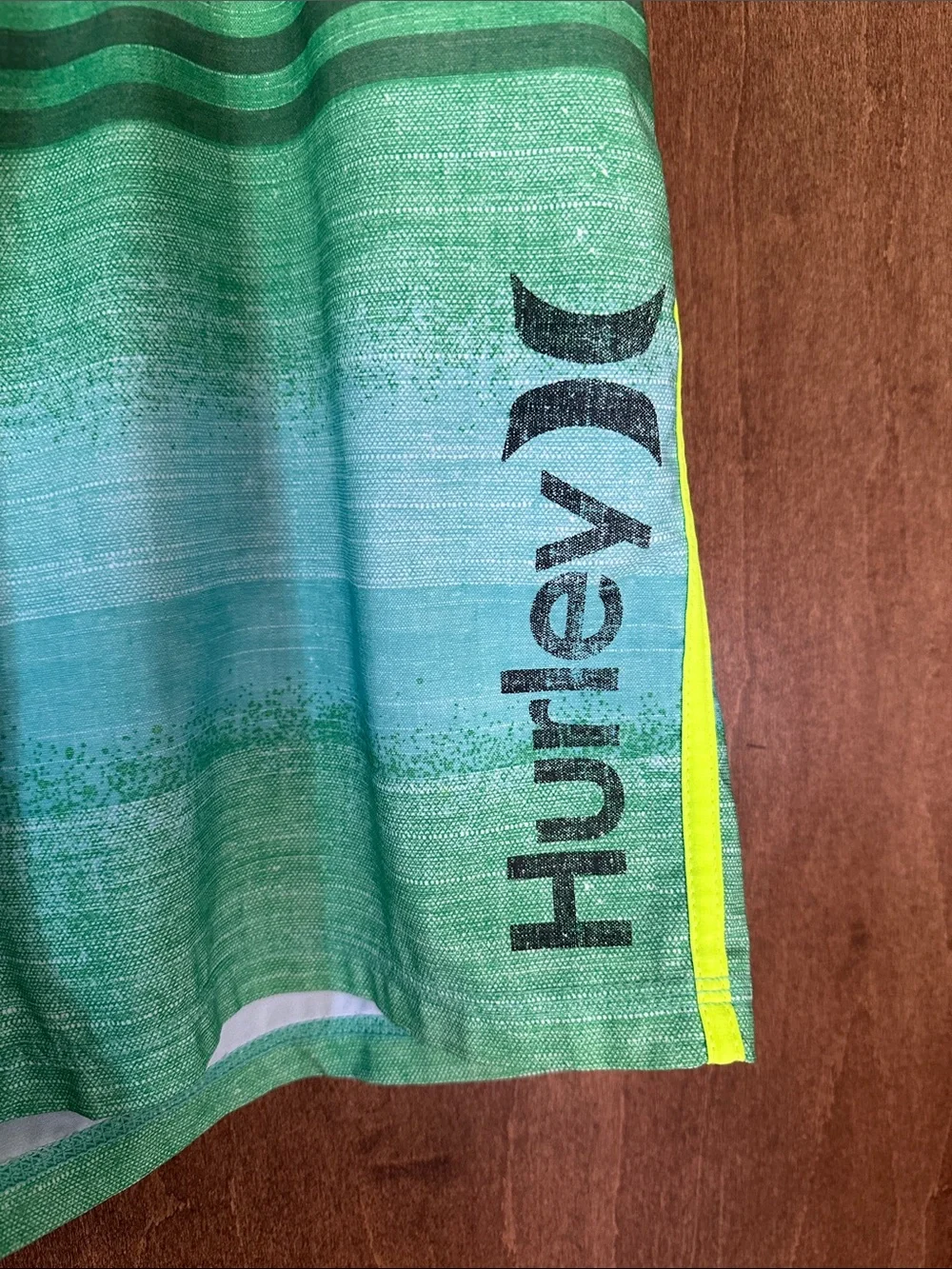 Hurley Green Gradient Stripe Board Shorts with Neon Trim